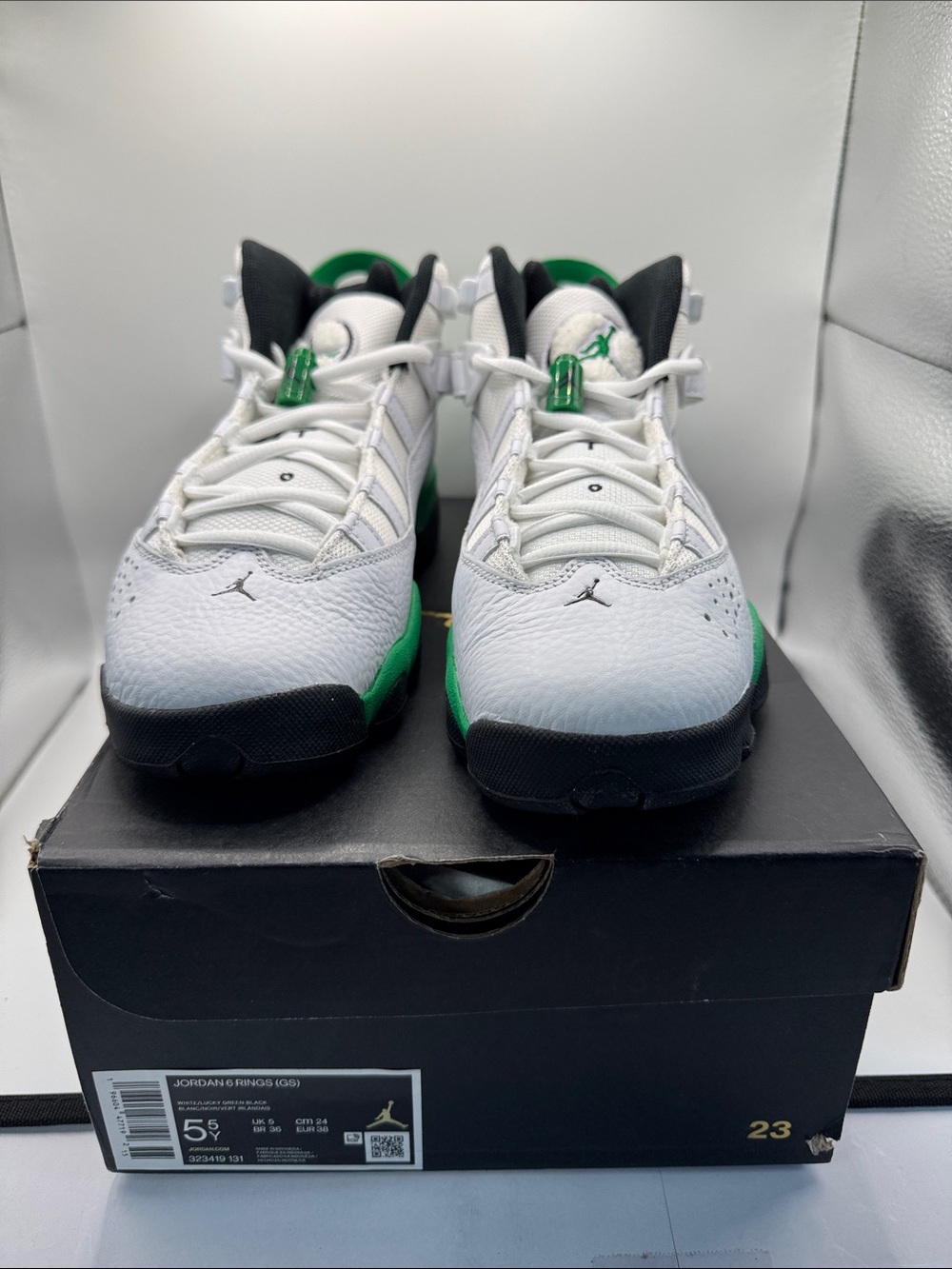 Jordan Kids White and Green Low-Top Sneakers